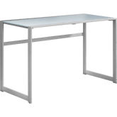 48" Computer Desk in Silver Metal & White Tempered Glass